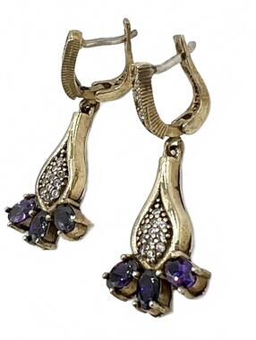 Gold Over Sterling Silver Purple Tanzanite & CZ Earrings